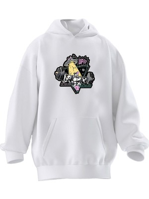 Nmg Tekstil Unisex Premium Pamuk Beyaz  Body Yapan Inek Baskılı 3 Iplik Kapüşonlu Sweatshirt