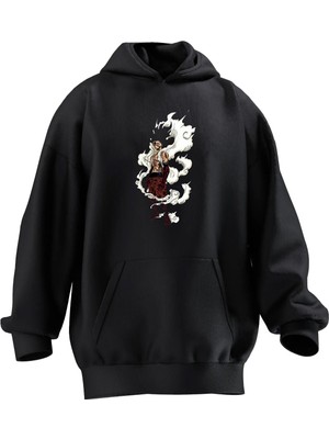 Nmg Tekstil Unisex Premium Pamuk Siyah  Dumanlı Samuray Anime Baskılı 3 Iplik Kapüşonlu Sweatshirt