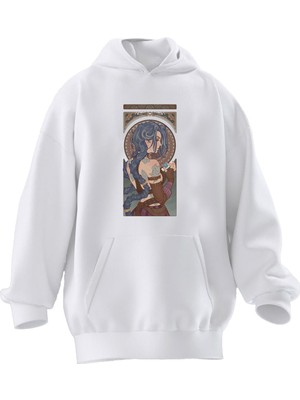 Nmg Tekstil Unisex Premium Pamuk Beyaz  Jinx Poster Baskılı 3 Iplik Kapüşonlu Sweatshirt