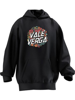Nmg Tekstil Unisex Premium Pamuk Siyah Vale Verga Baskılı 3 Iplik Kapüşonlu Sweatshirt