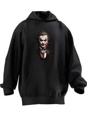 Nmg Tekstil Unisex Premium Pamuk Siyah Şık Joker Baskılı 3 Iplik Kapüşonlu Sweatshirt