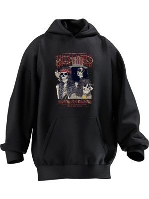 Nmg Tekstil Unisex Premium Pamuk Siyah  Guns Roses Poster Baskılı 3 Iplik Kapüşonlu Sweatshirt