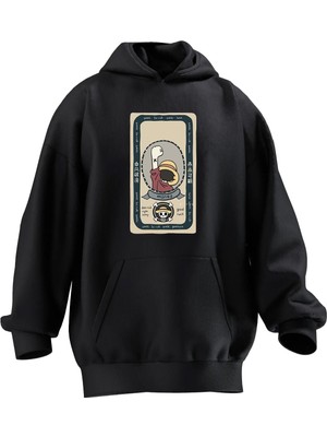 Nmg Tekstil Unisex Premium Pamuk Siyah Şapkalı Erkek Çocuk Poster Baskılı 3 Iplik Kapüşonlu Sweatshirt