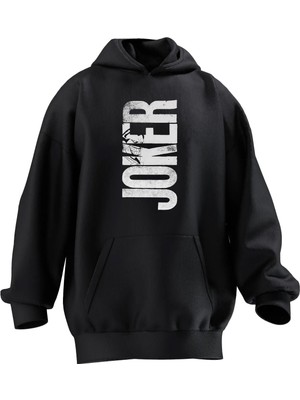 Nmg Tekstil Unisex Premium Pamuk Siyah  Joker Yazı Baskılı 3 Iplik Kapüşonlu Sweatshirt