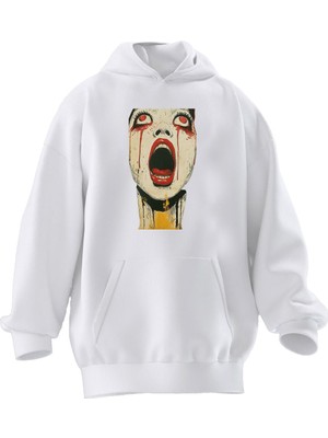 Nmg Tekstil Unisex Premium Pamuk Beyaz Zombie Kız Baskılı 3 Iplik Kapüşonlu Sweatshirt