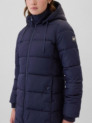 Kadın Lacivert Gap Logo Uzun Puffer Şişme Mont