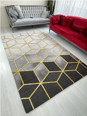 Carpet Cover Siyah Piramit Model Ipek Kadife Lastikli Halı Örtüsü