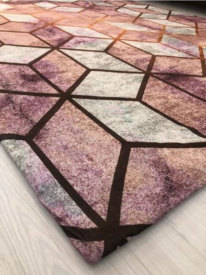 Carpet Cover Pembe Piramit Model Ipek Kadife Lastikli Halı Örtüsü