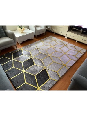 Carpet Cover Siyah Piramit Model Ipek Kadife Lastikli Halı Örtüsü