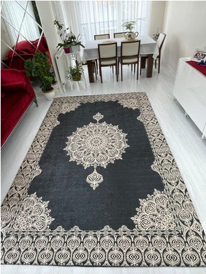 Carpet Cover Lacivert Gold Padişah Model Ipek Kadife Lastikli Halı Örtüsü