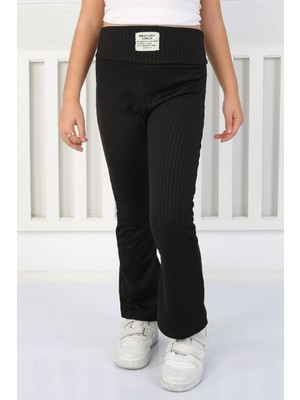 Kız Çocuk Esnek Şardonlu Fitilli Düz Ispanyol Paça Tayt