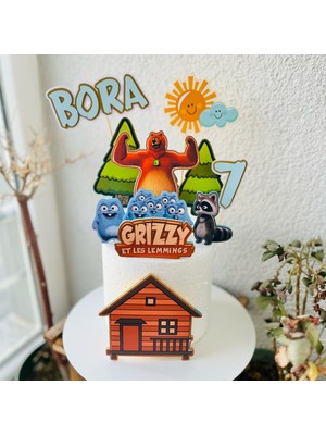 Cake Topper Grizzy & Lemmings Karakterleri Temalı İsme Özel Kişiselleştirilebilir Erkek Kız Çocuk Doğum Günü 3D Pasta Süsü Seti