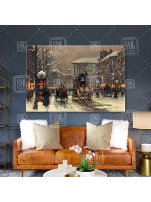 Sml Tablo Paris Ve Kış 1930 Rue Royale Caddesi Londra Huzur Nostaljik Yatay Kanvas Tablo