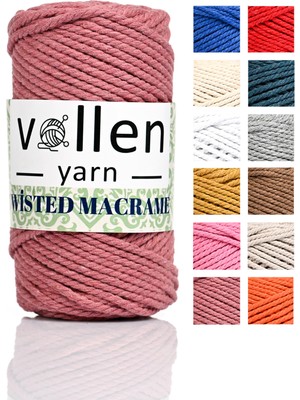 Vollen Yarn Premium 3 Büküm, Taranan Makrome, Pamuk Makrame, Halat Ip, Üç Büküm, Hobi Ipi, 250 gr