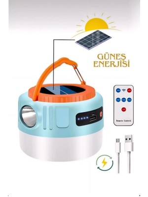 Nirnisa Kamp Lambası USB Sarjlı Güneş Enerjili Solar LED Işık Askılı Çadır Karavan Lamba Powerbank El Feneri