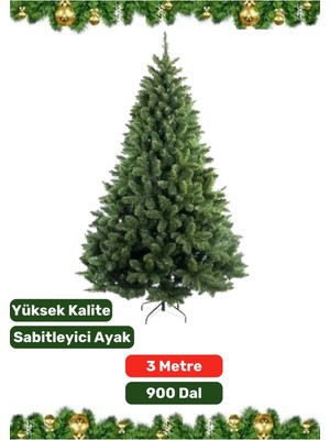 Premium Yüksek Kaliteli Sabitleyici Ayaklı New Year Parti Noel 3 Metre x 900 Dal Yılbaşı Çam Ağacı