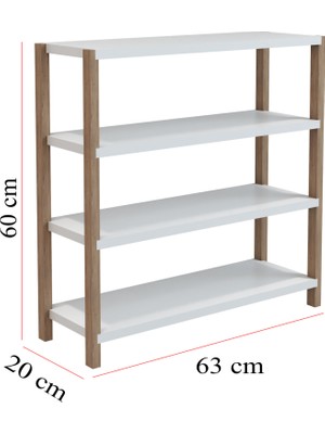 Helsa Beyaz 4 Raflı Ahşap Banyo Rafı / Mutfak Rafı, Baharatlık / Çok Amaçlı Dekoratif Raf, Organizer / Demonte ve Kolay Montaj