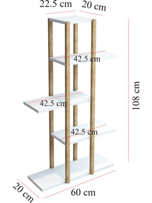 Lotus Beyaz Ahşap 5 Katlı Çiçeklik, Saksılık, Çiçek Standı, Dekoratif Raf - Çok Amaçlı Kullanım