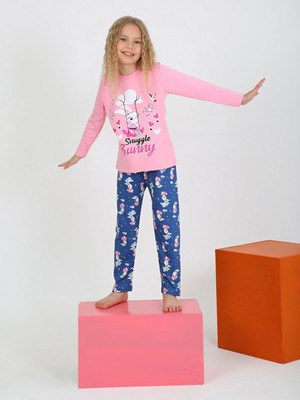 Kız Çocuk Uzun Kollu %100 Pamuklu Pijama Takımı Snuggle Bunny