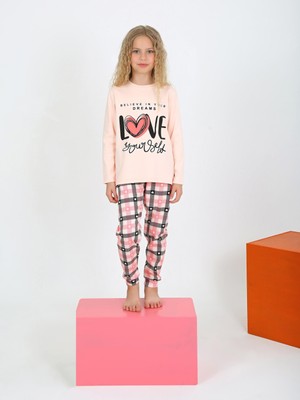 Vitmo Kız Çocuk Uzun Kollu  Pamuklu Düğmeli Pijama Takımı Your Dreams