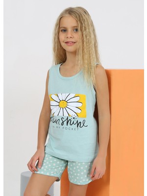 Kız Çocuk Askılı %100 Pamuklu Papatya Pijama Takımı