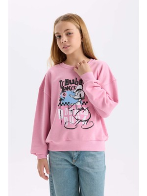 DeFacto Kız Çocuk Disney Mickey Mouse &Friends Relax Fit Bisiklet Yaka Sweatshirt D3114A824WN