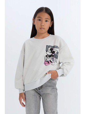 DeFacto Kız Çocuk Disney Mickey & Minnie Relax Fit Bisiklet Yaka Sweatshirt D3116A824WN