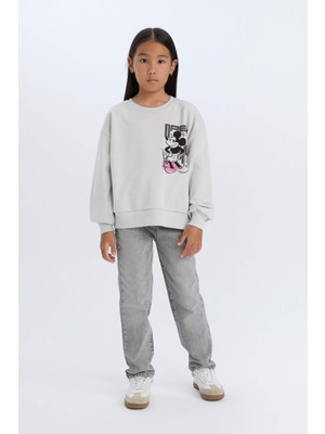 DeFacto Kız Çocuk Disney Mickey & Minnie Relax Fit Bisiklet Yaka Sweatshirt D3116A824WN