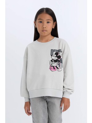 DeFacto Kız Çocuk Disney Mickey & Minnie Relax Fit Bisiklet Yaka Sweatshirt D3116A824WN