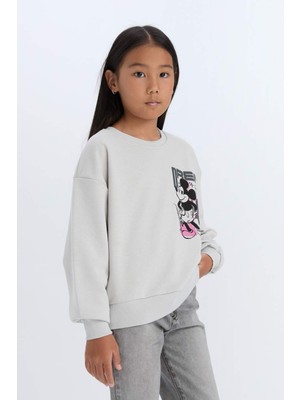 DeFacto Kız Çocuk Disney Mickey & Minnie Relax Fit Bisiklet Yaka Sweatshirt D3116A824WN