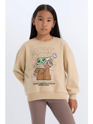 DeFacto Kız Çocuk Star Wars-Mandalorian Relax Fit Bisiklet Yaka Sweatshirt D2822A824WN