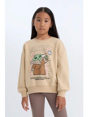 DeFacto Kız Çocuk Star Wars-Mandalorian Relax Fit Bisiklet Yaka Sweatshirt D2822A824WN