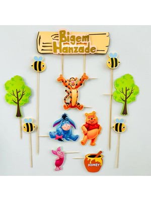 Cake Topper Winnie The Pooh Karakterleri Temalı Kız Erkek Çocuk Doğum Günü Isme Özel Kişiselleştirilebilir 3D Pasta Parti Süsü Seti