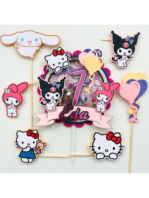 Cake Topper Anime Kuromi Karakterleri Temalı Kız Çocuk Doğum Günü Isme Özel Kişiselleştirilebilir 3D Pasta Parti Süsü Seti