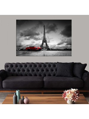 Miyrem Exclusive Serie"  Eyfel Kulesi ve Kırmızı Araba Kanvas Tablo