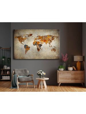 Miyrem Exclusive Serie" Renkli Dünya Haritası Kanvas Tablo
