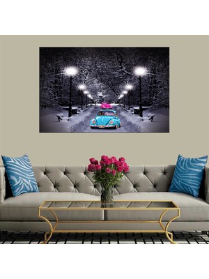 Miyrem Exclusive Serie"  Kar Altında Mavi Araba Kanvas Tablo
