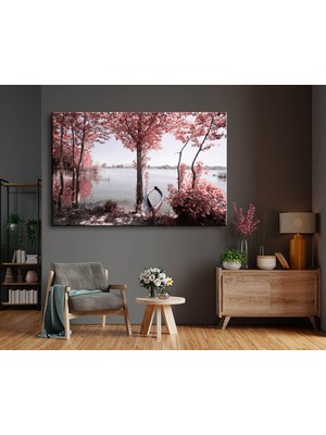 Miyrem Exclusive Serie" Pembe Çiçekler Arasında Kayık Kanvas Tablo