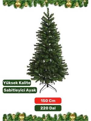 Premium Yüksek Kaliteli Sabitleyici Ayaklı New Year Parti Noel 150 cm x 220 Dal Yılbaşı Çam Ağacı