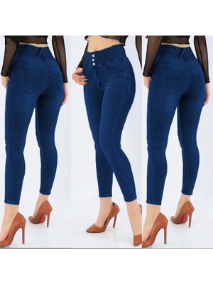 Yüksek Bel Likralı Jean Pantolon 90 cm