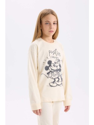 DeFacto Kız Çocuk Pijama Takımı Disney Mickey & Minnie Bisiklet Yaka Uzun Kollu Üst Uzun Alt D7751A824WN