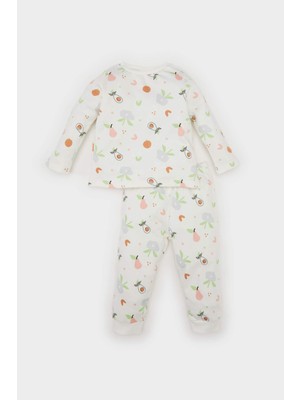 DeFacto Kız Bebek Pijama Takımı Meyve Desenli Bisiklet Yaka Uzun Kollu Üst Uzun Alt D3443A524WN