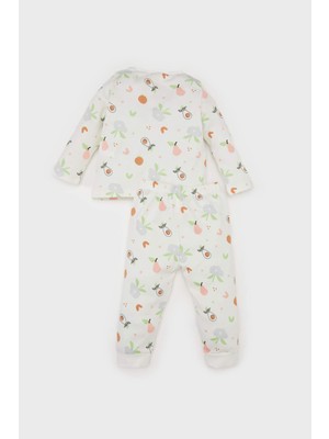 DeFacto Kız Bebek Pijama Takımı Meyve Desenli Bisiklet Yaka Uzun Kollu Üst Uzun Alt D3443A524WN