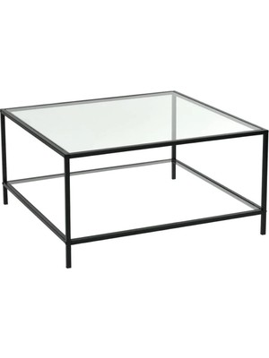 Tino Furniture Oslo Siyah Metal Kare Orta Sehpa Şeffaf Camlı