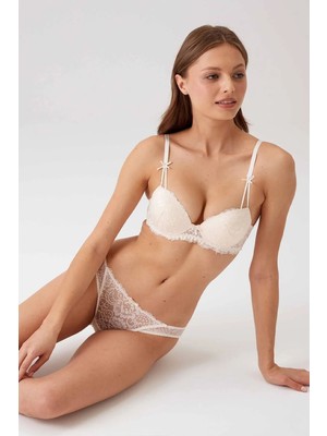 Pierre Cardin 4030 Balenli Desteksiz Dantel Sütyen Külot Takım-Pudra