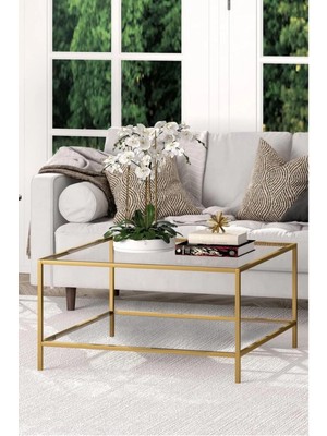 Tino Furniture Oslo Gold Metal Kare Orta Sehpa Şeffaf Camlı Oslogold