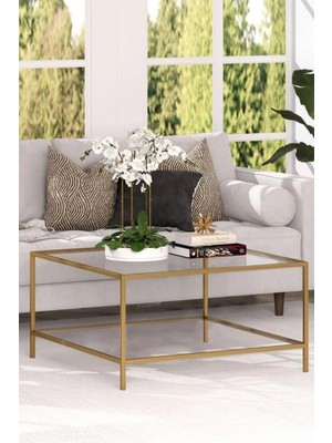 Tino Furniture Oslo Gold Metal Kare Orta Sehpa Şeffaf Camlı Oslogold