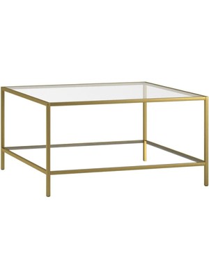 Tino Furniture Oslo Gold Metal Kare Orta Sehpa Şeffaf Camlı Oslogold