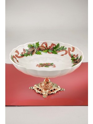 Bursa Porselen Dekor Christmas Cones Gold Metal Ayaklı Kase