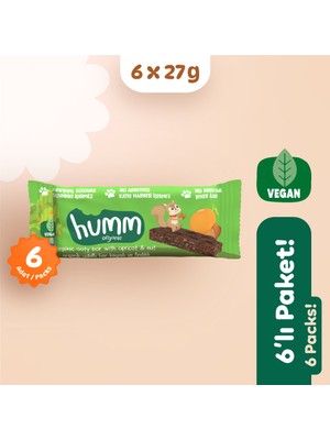 Humm Organic Organik Vegan Kayısılı ve Fındıklı Yulaf Bar Atıştırmalık Paketi 6 Adet